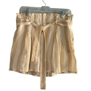 Francesca's Blue Rain Tan and Cream Stripe Paperbag Pleated Front Shorts Size L